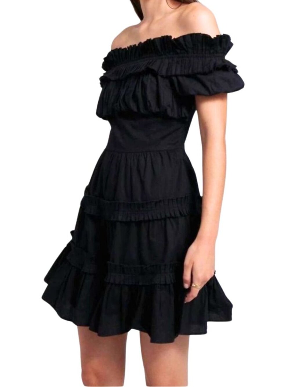 Anthropologie Love the Label Rosaline Black Mini Dress SZ M Off the Shoulder